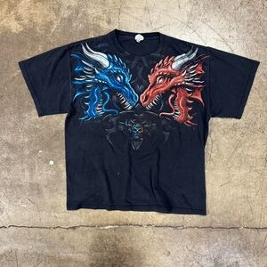 Delta Black Tee with Red and Blue Dragon Design